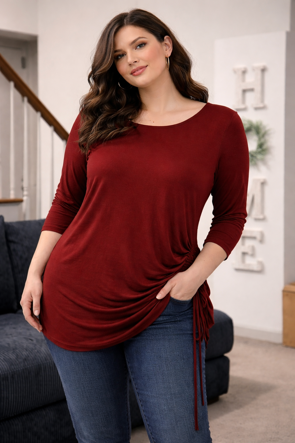 Burgundy Bliss Side-Ruched Top