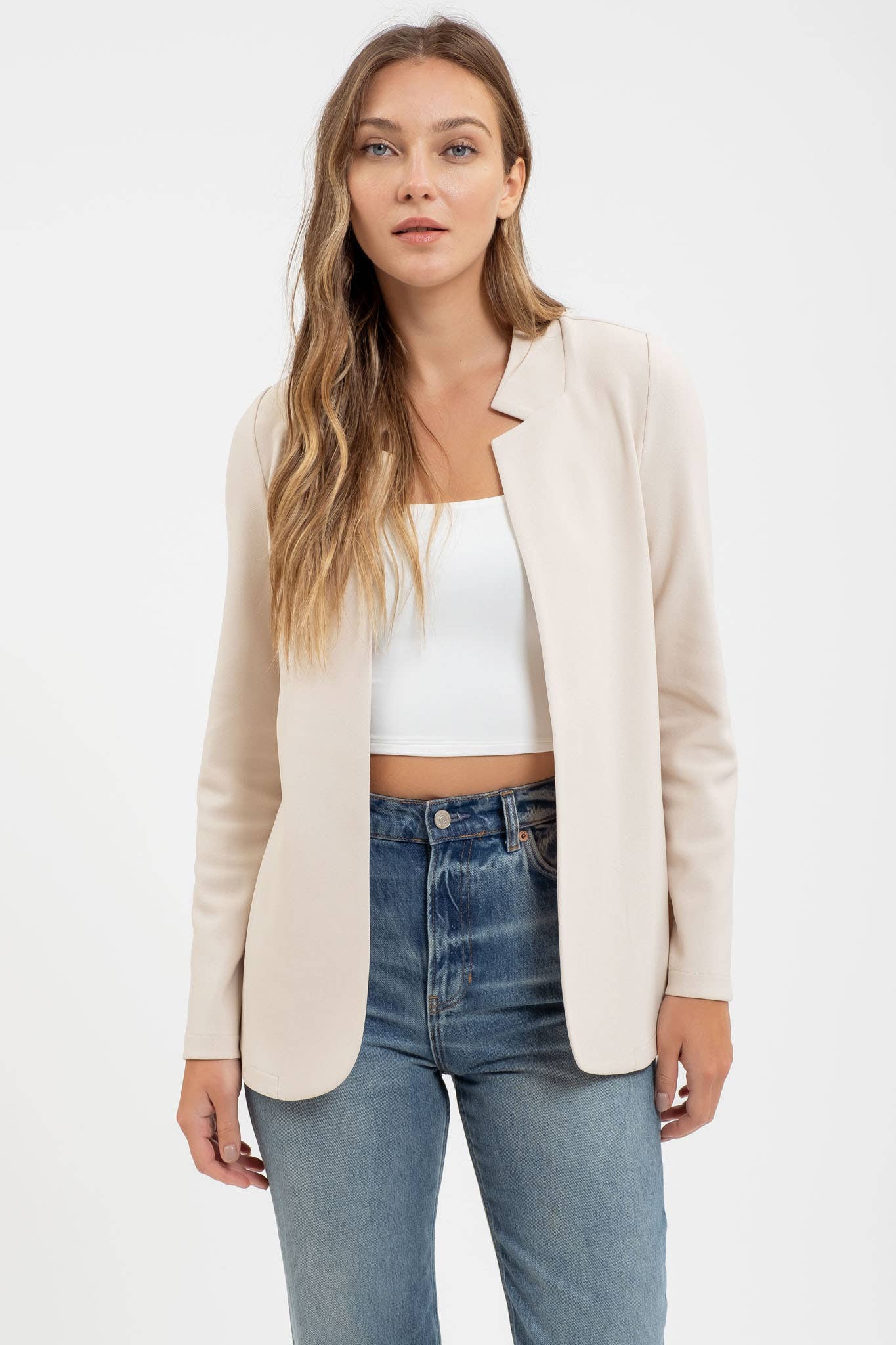 NOTCH COLLAR LONG SLEEVE LONG LINE BLAZER