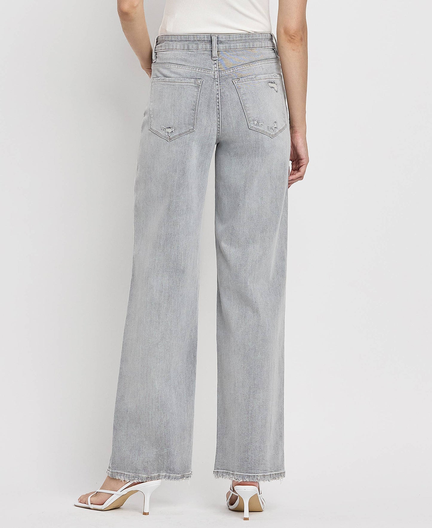HIGH RISE LIGHT GREY FLYING MONKEY WIDE LEG JEANS