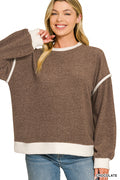 Brushed Melange Hacci Contrast Trim Sweater