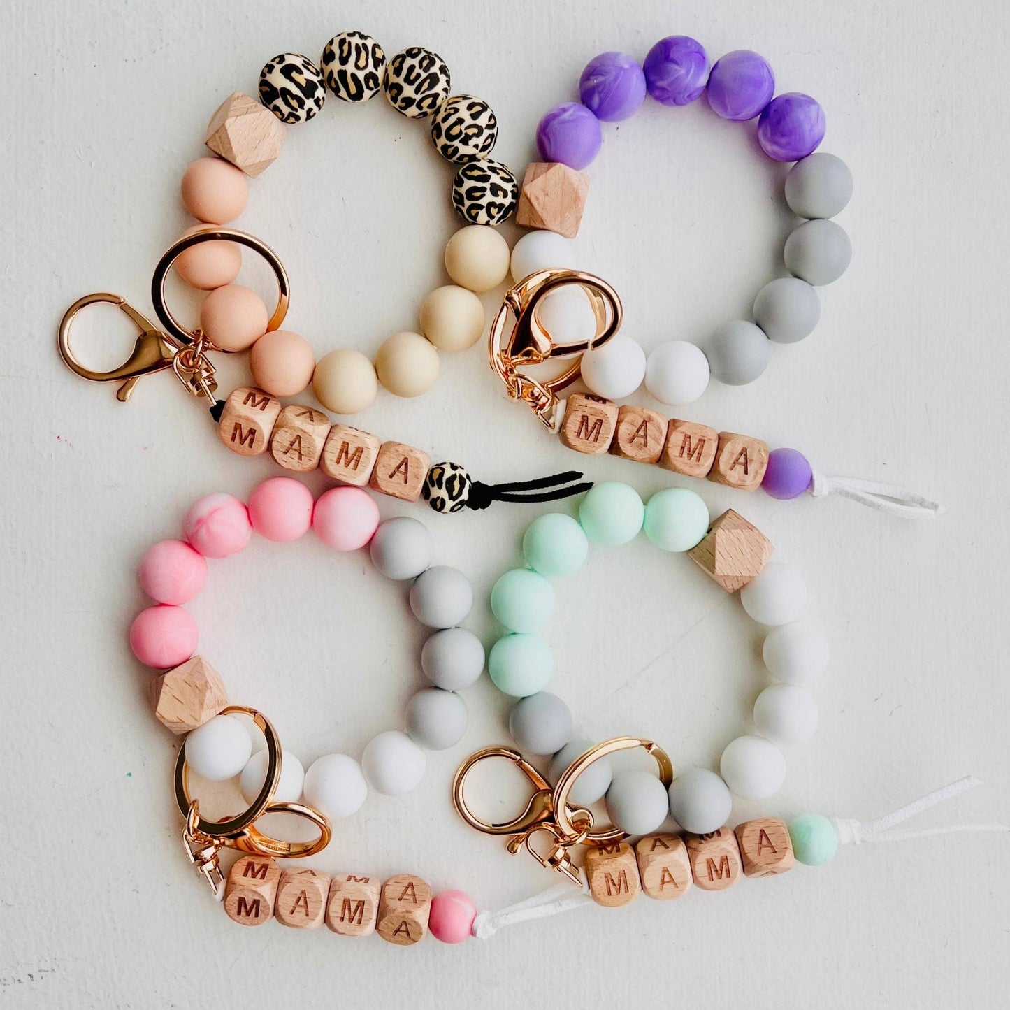 MAMA Bangle Keychain Silicone Wristlet Keyring Bead Bracelet