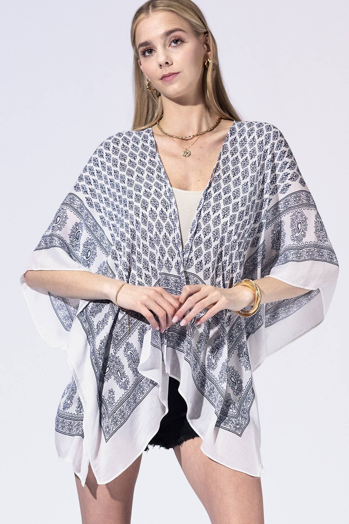 Indigo Mosaic Border Kimono