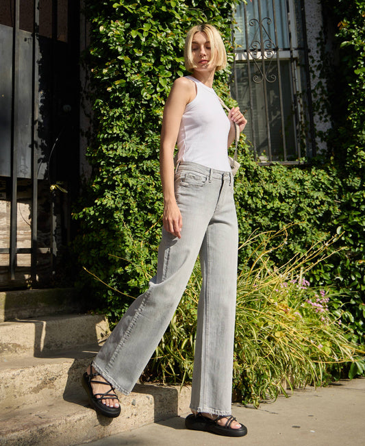 HIGH RISE LIGHT GREY FLYING MONKEY WIDE LEG JEANS