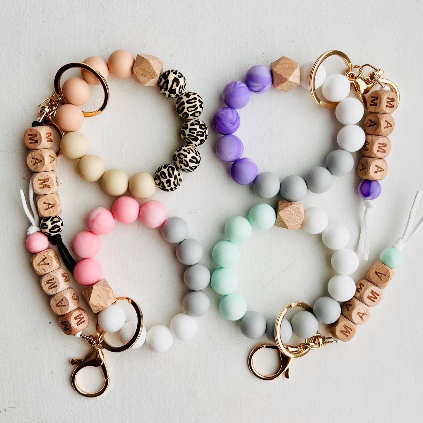 MAMA Bangle Keychain Silicone Wristlet Keyring Bead Bracelet