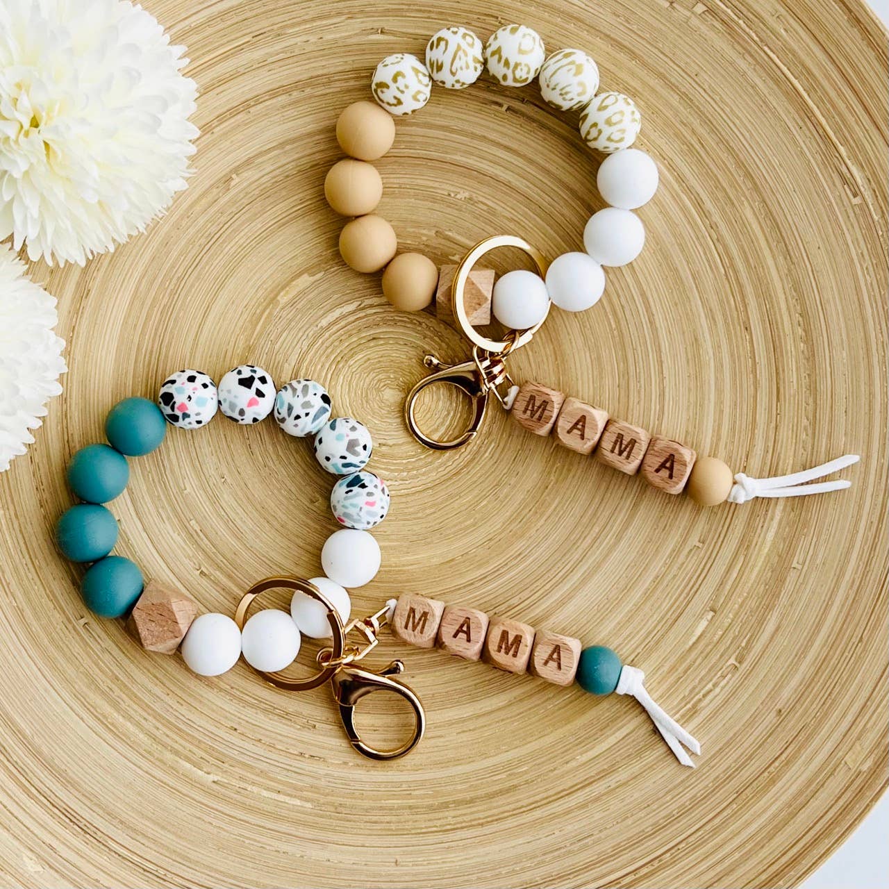 MAMA Bangle Keychain Silicone Wristlet Keyring Bead Bracelet