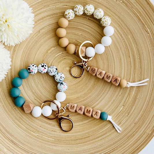 MAMA Bangle Keychain Silicone Wristlet Keyring Bead Bracelet