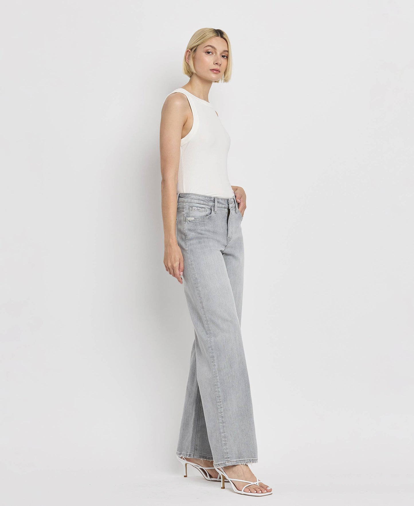 HIGH RISE LIGHT GREY FLYING MONKEY WIDE LEG JEANS