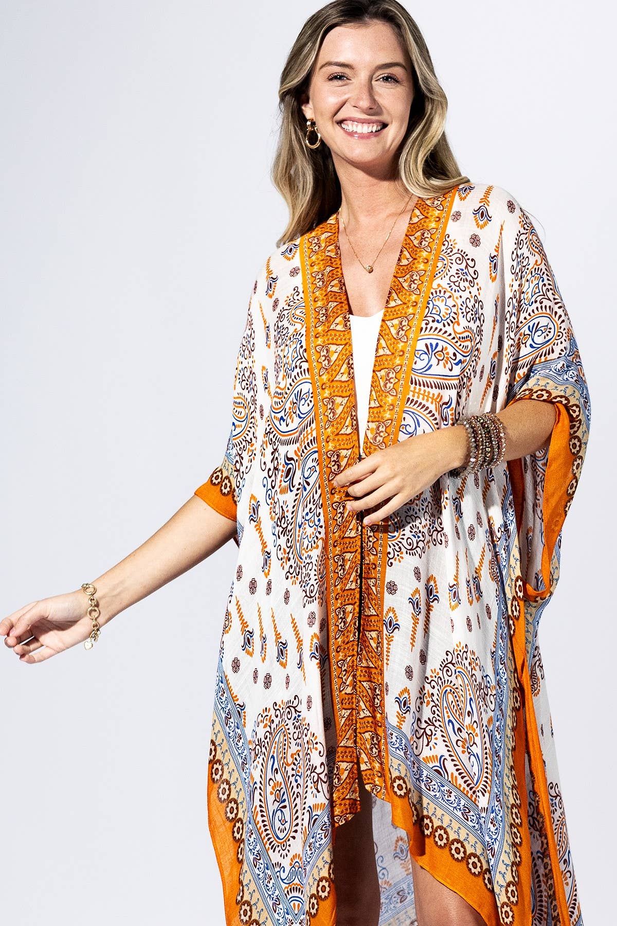 Orange Peel Paisley Border Kimono