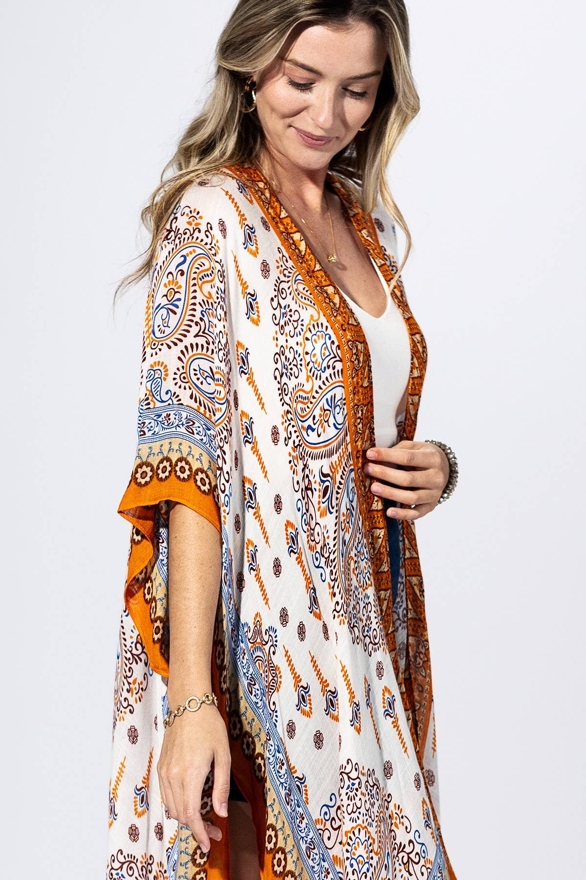 Orange Peel Paisley Border Kimono