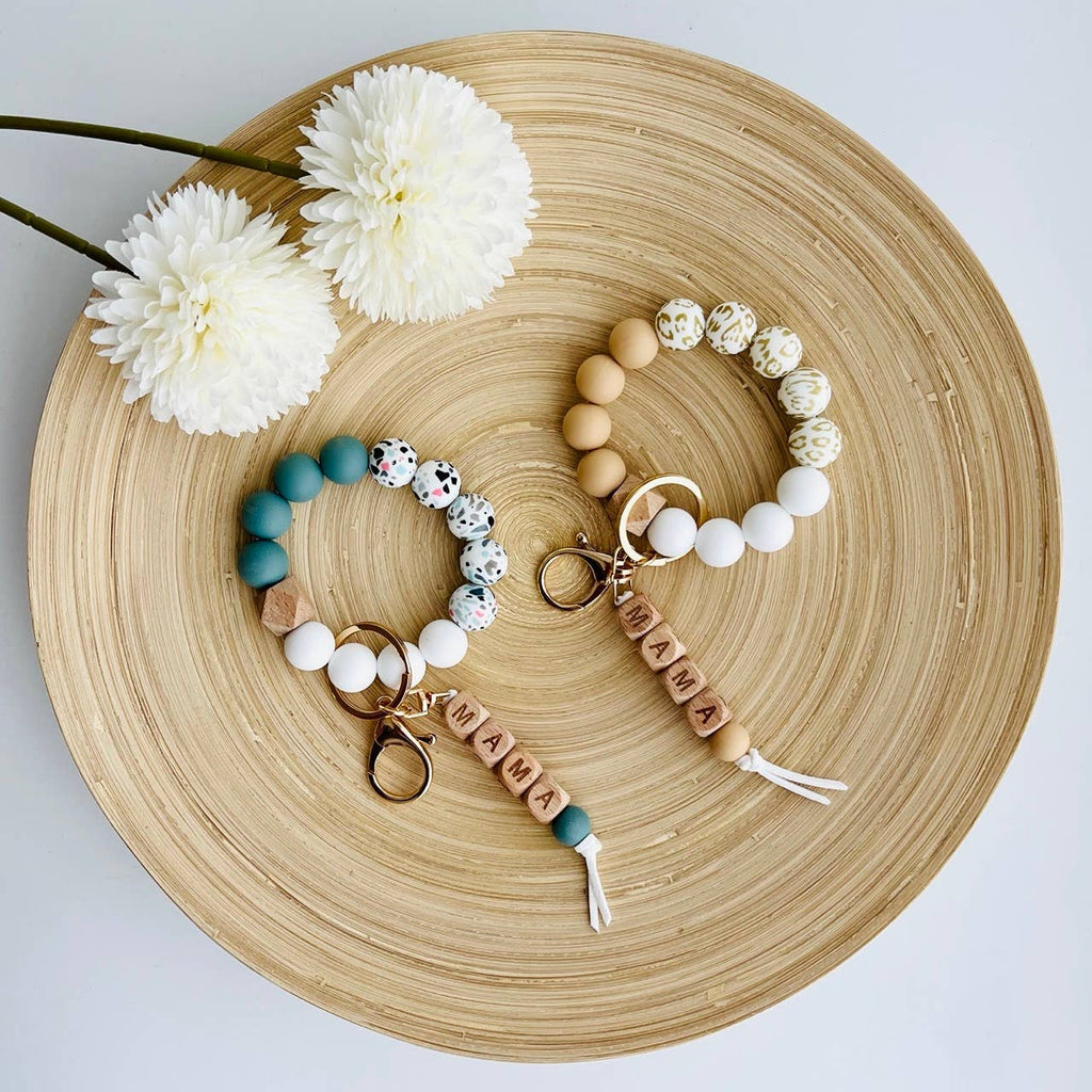 MAMA Bangle Keychain Silicone Wristlet Keyring Bead Bracelet