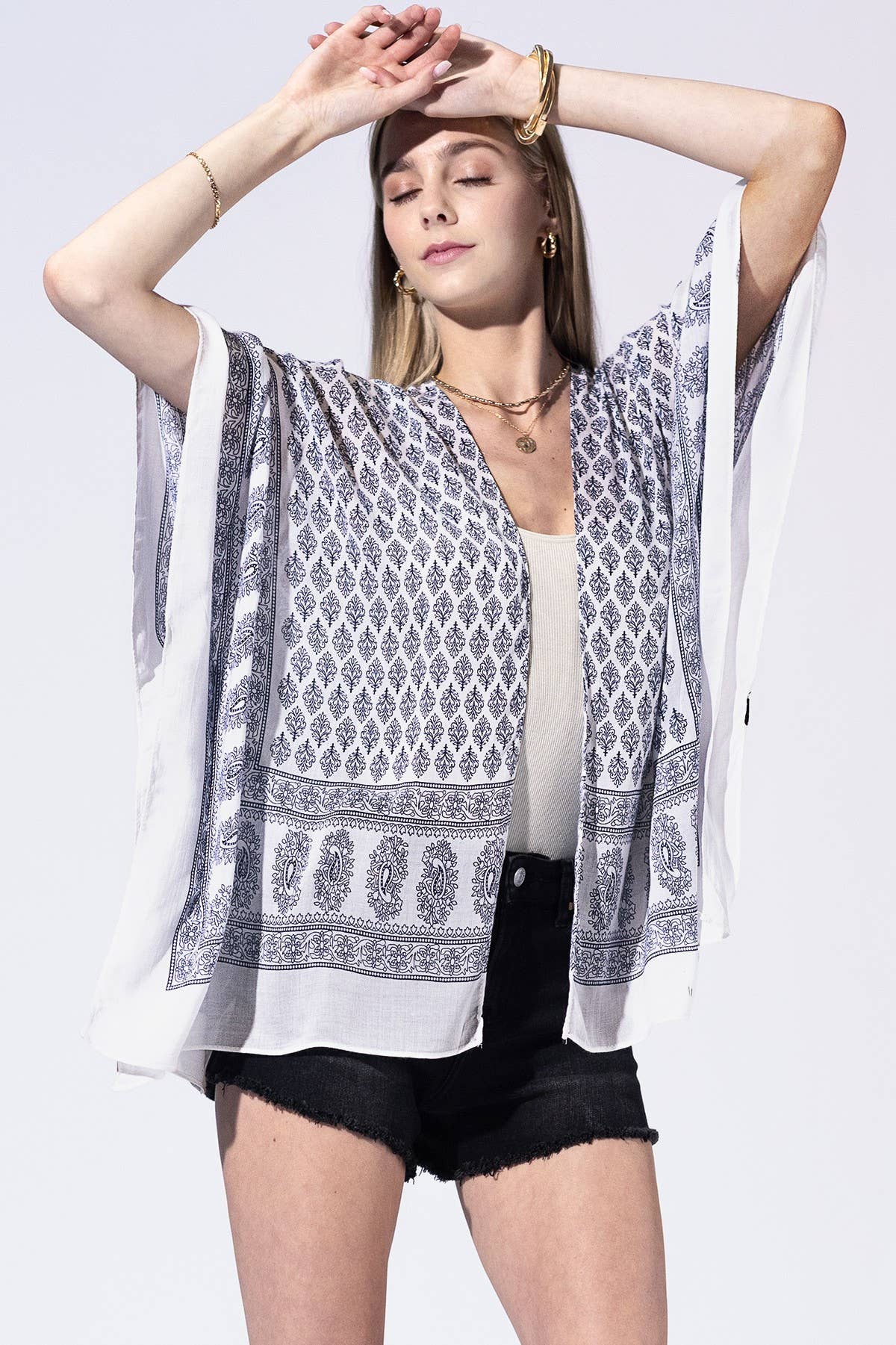 Indigo Mosaic Border Kimono