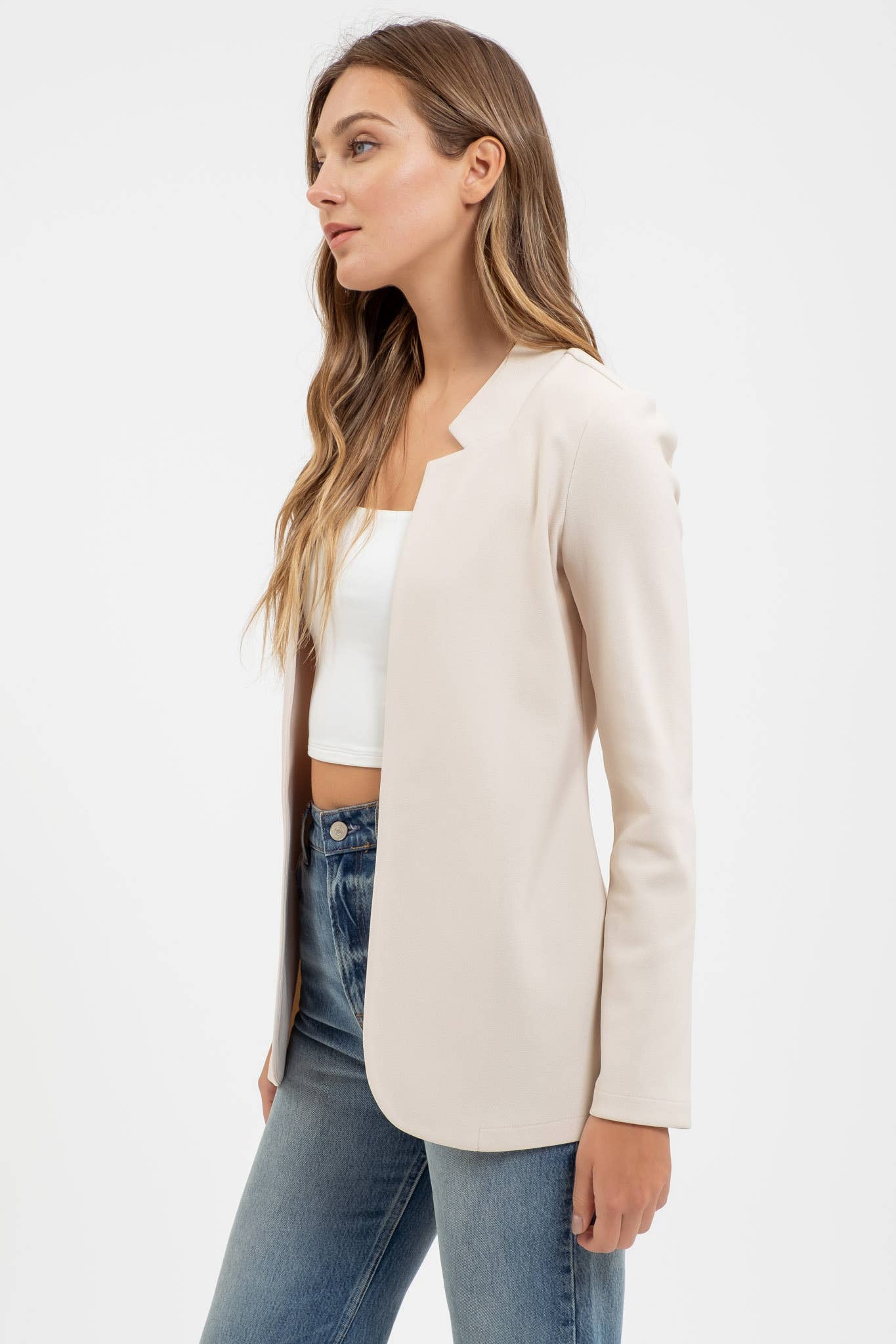 NOTCH COLLAR LONG SLEEVE LONG LINE BLAZER