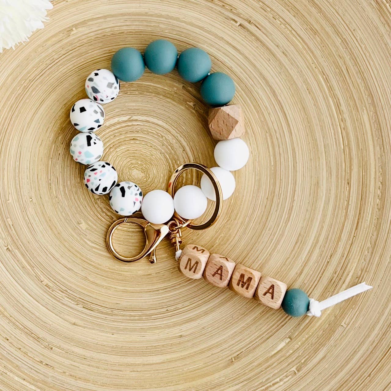 MAMA Bangle Keychain Silicone Wristlet Keyring Bead Bracelet