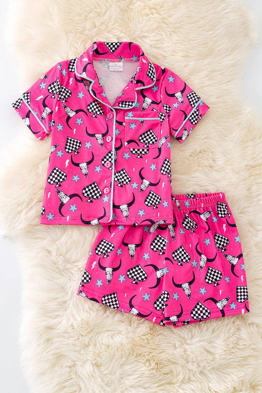 Girls fuchsia bull skull girls pajamas.