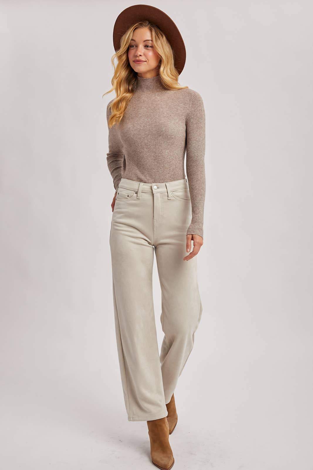 WHOLEGARMENT MOCK NECK RIBBED KNIT TOP