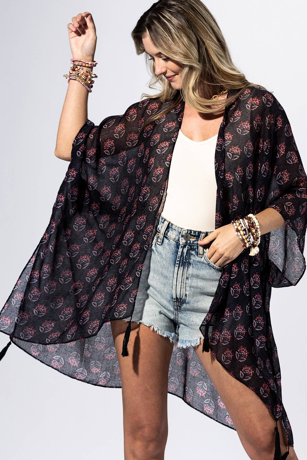 Midnight Medallion Tassel Kimono