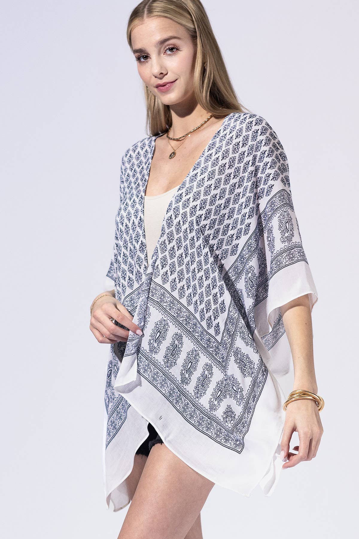 Indigo Mosaic Border Kimono