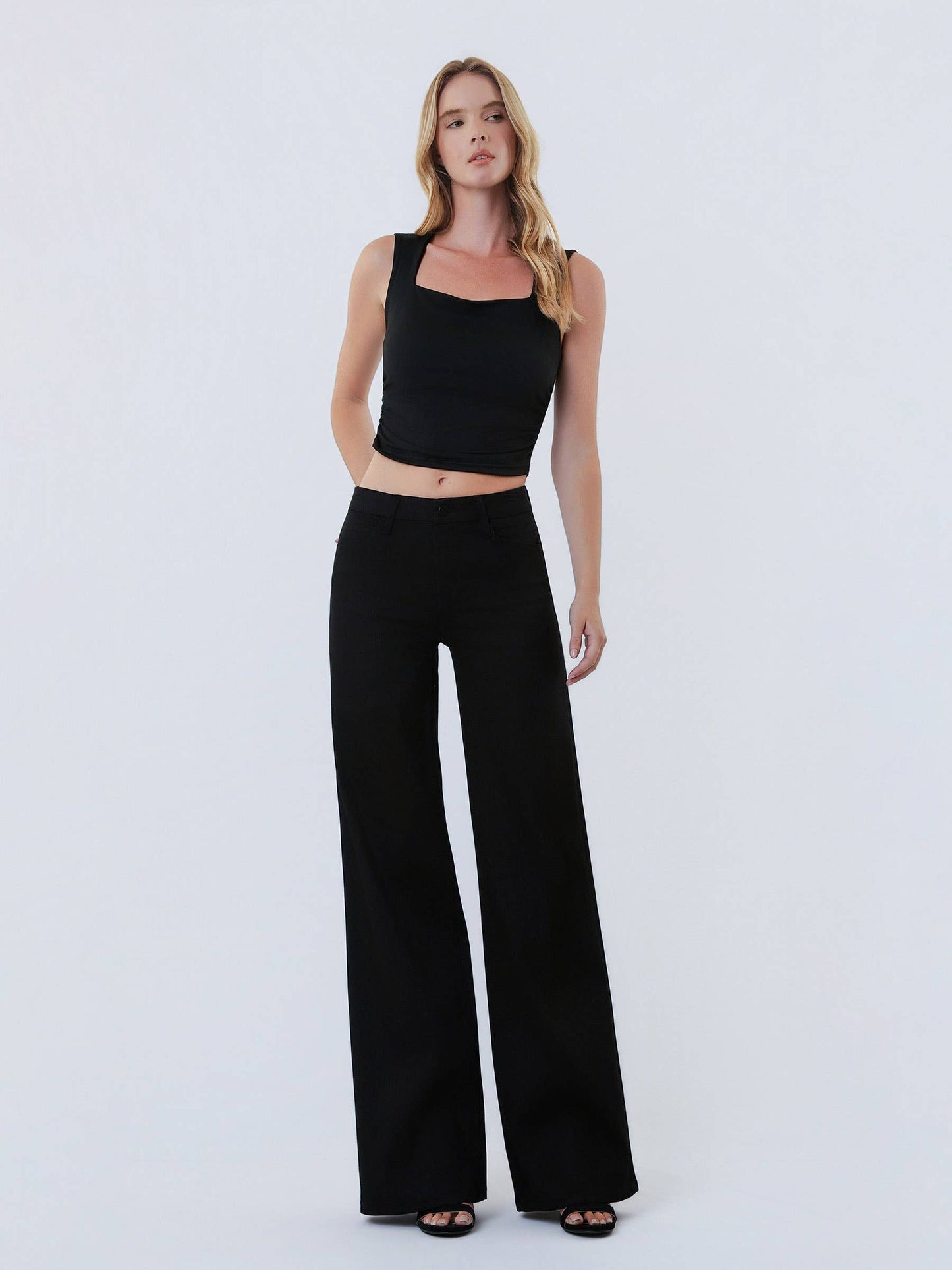 HIGH RISE TROUSER PRESSED BLACK WIDE LEG JEANS