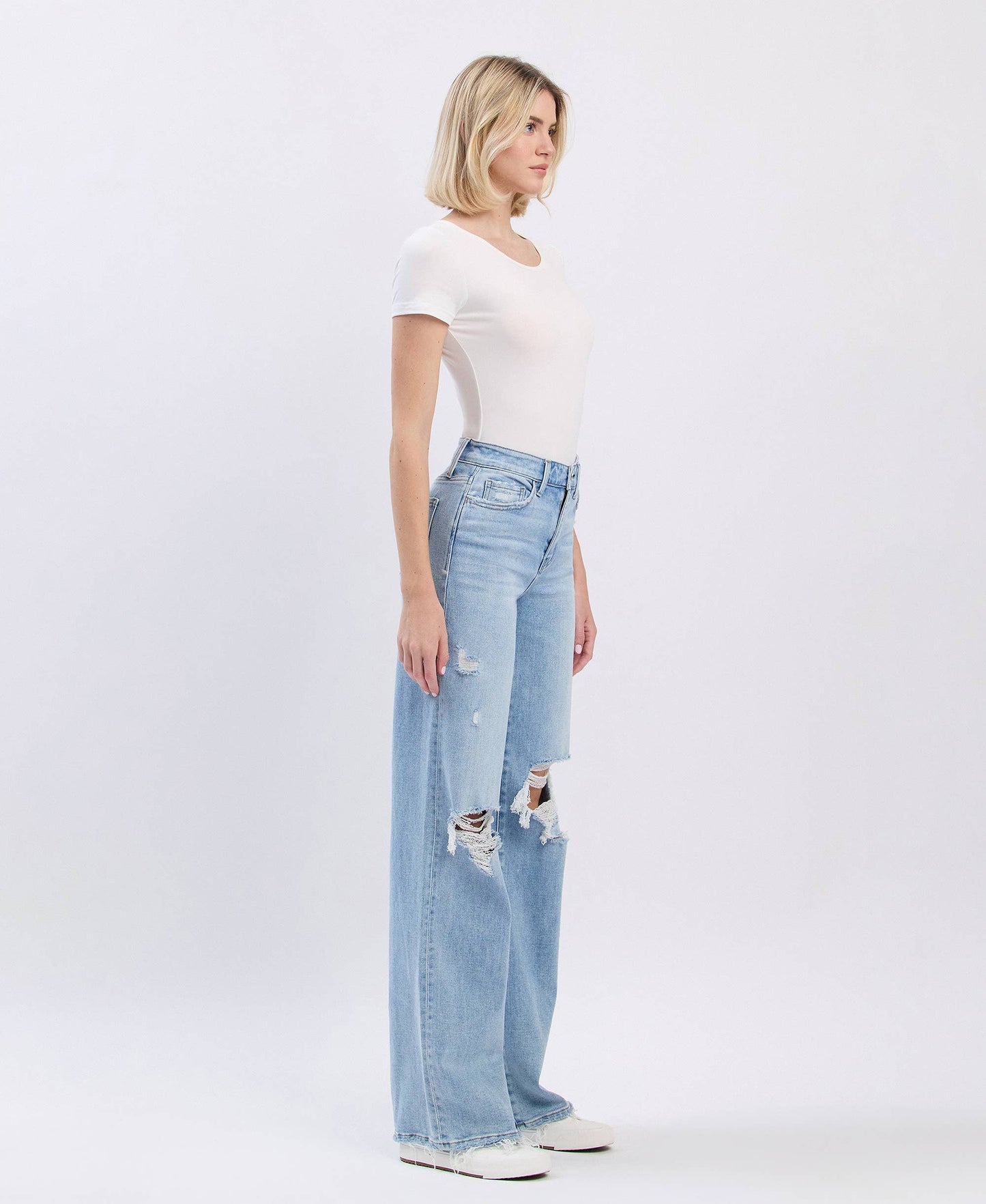 High Rise Distressed Wide Leg Jeans