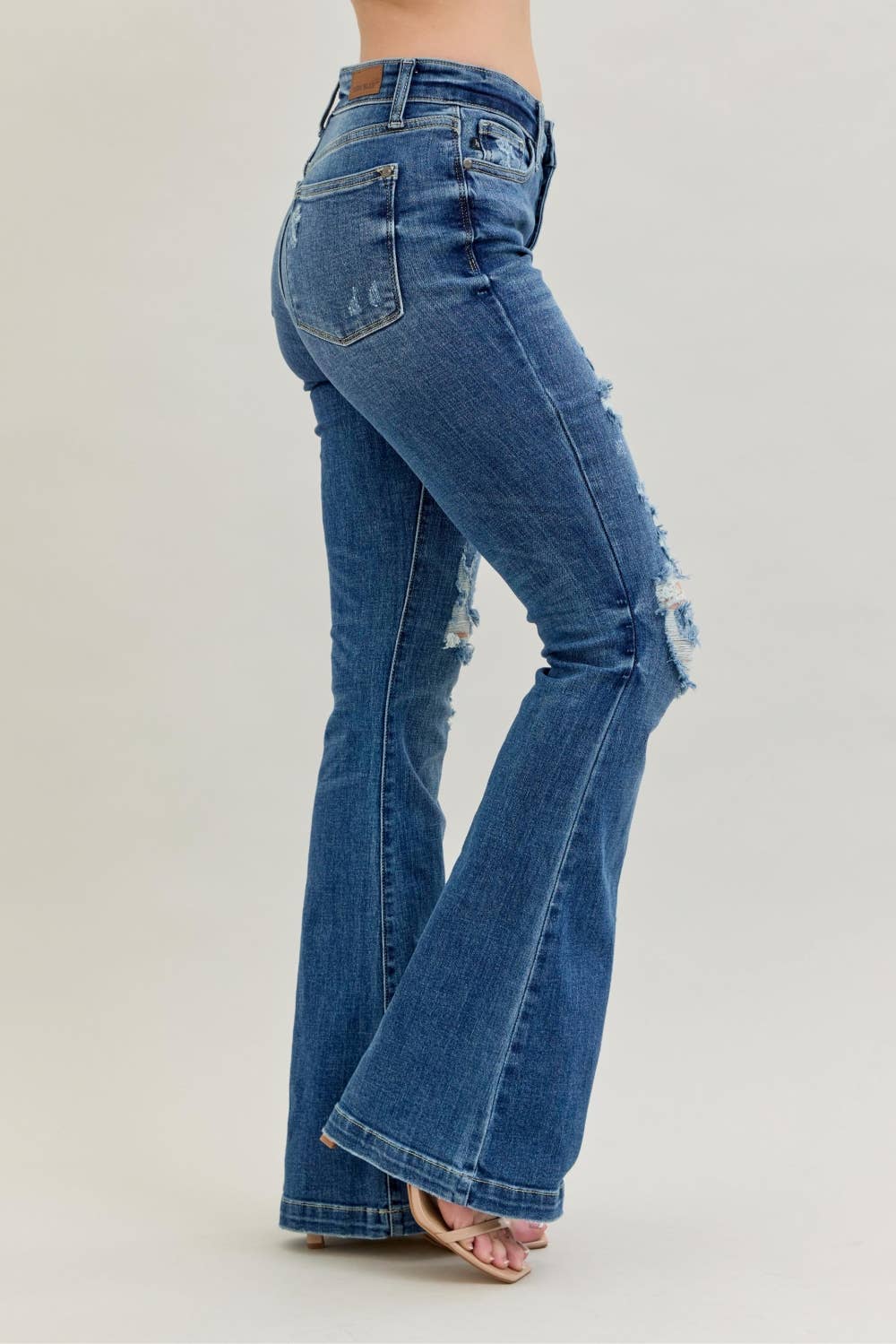 Judy Blue Midrise Button Fly Distressed Trouser Flare