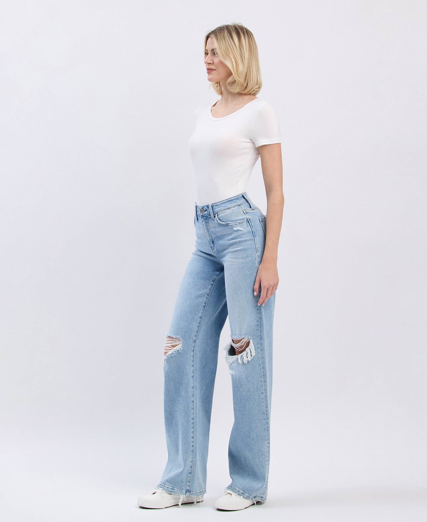 High Rise Distressed Wide Leg Jeans