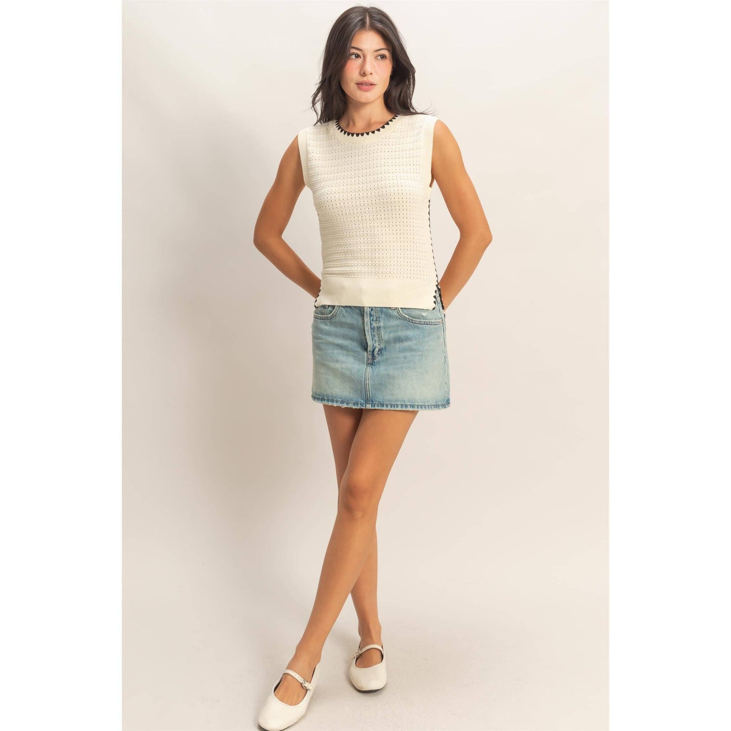 Eyelet Sleeveless Knit Top