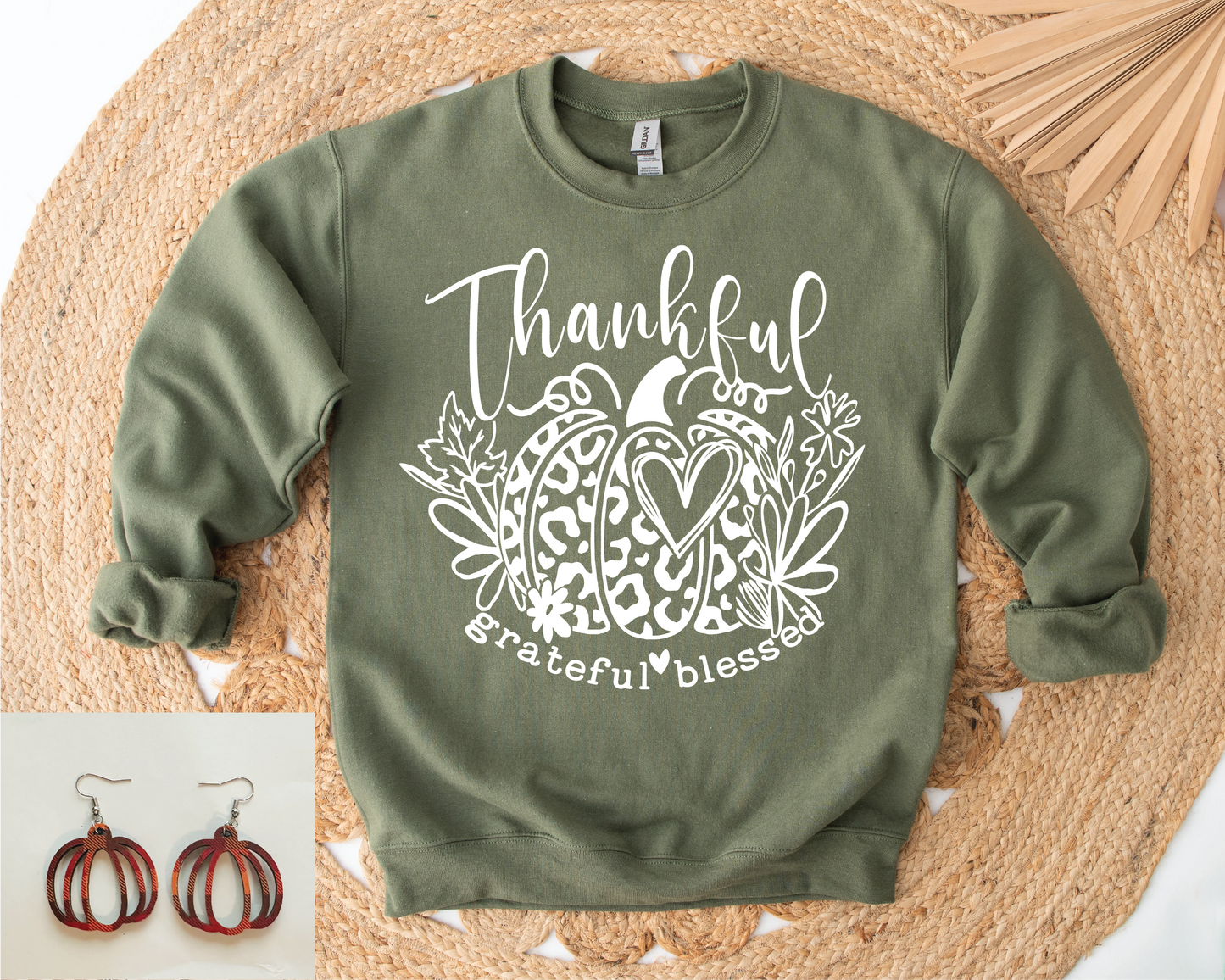 Thankful Military Green Graphic Sweatshirt