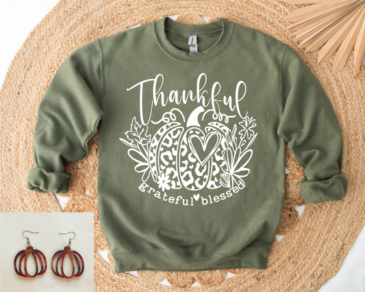 Thankful Military Green Graphic Sweatshirt