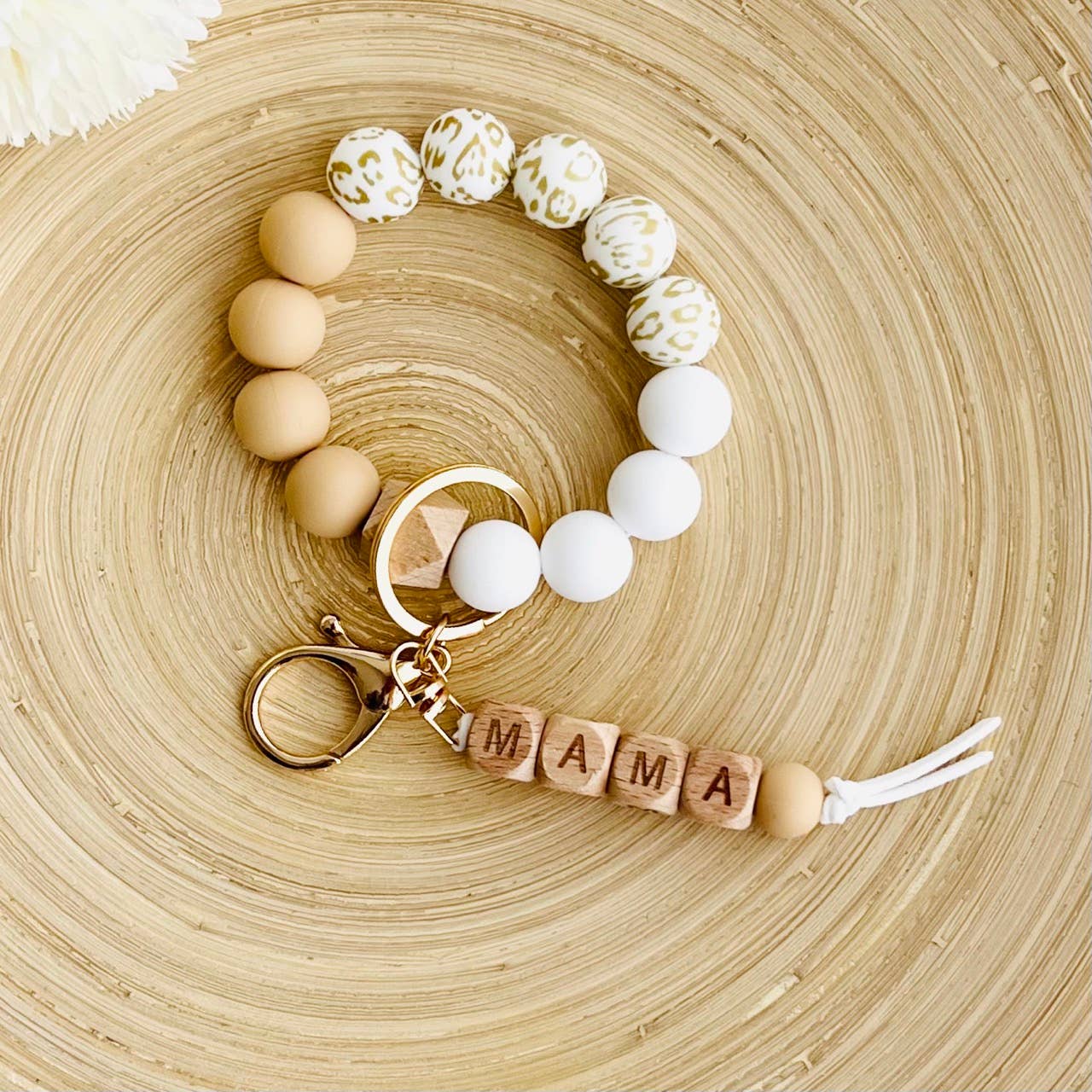 MAMA Bangle Keychain Silicone Wristlet Keyring Bead Bracelet