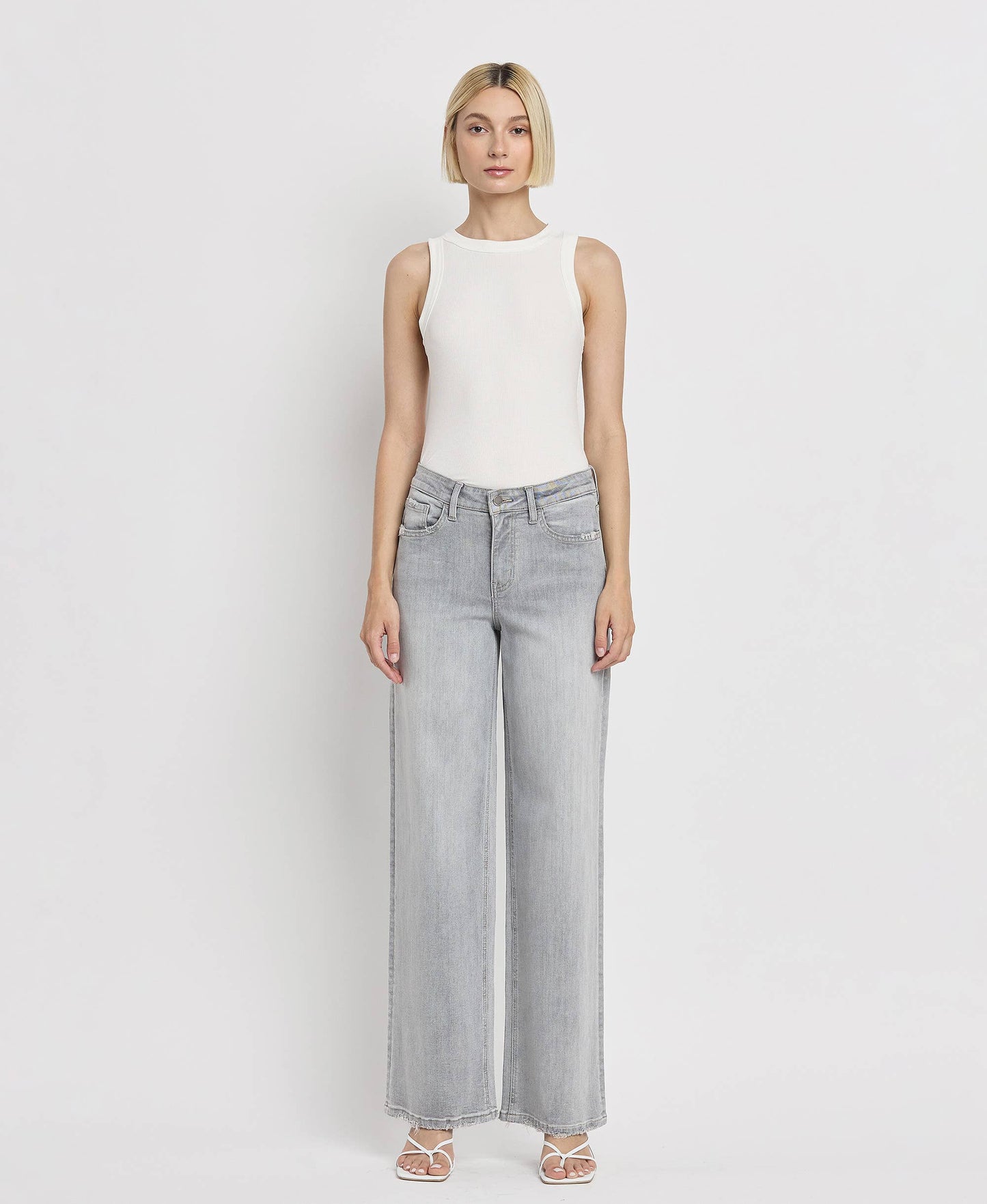 HIGH RISE LIGHT GREY FLYING MONKEY WIDE LEG JEANS