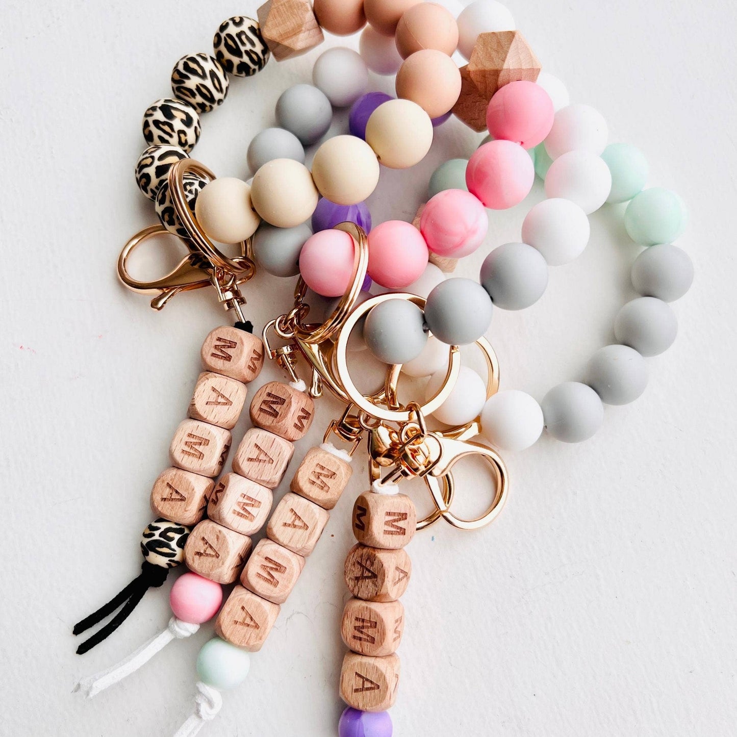 MAMA Bangle Keychain Silicone Wristlet Keyring Bead Bracelet