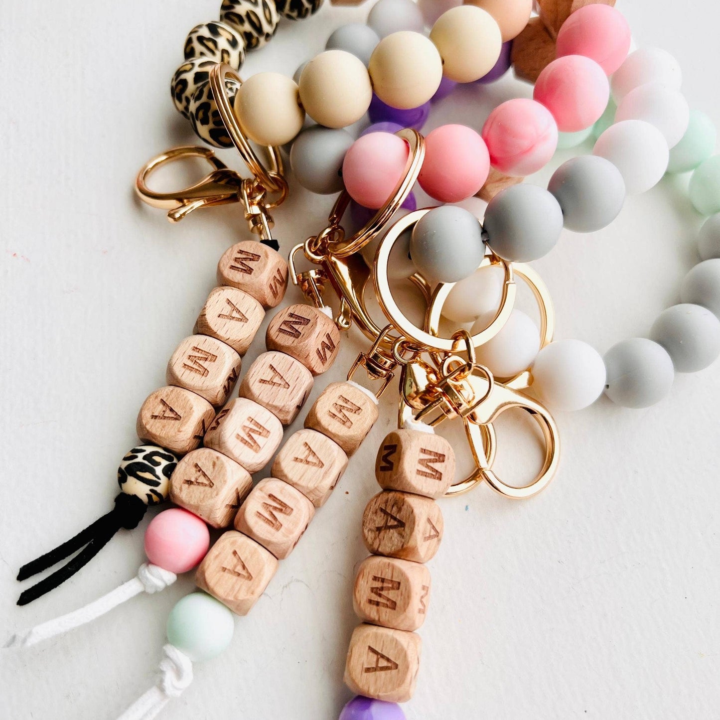 MAMA Bangle Keychain Silicone Wristlet Keyring Bead Bracelet
