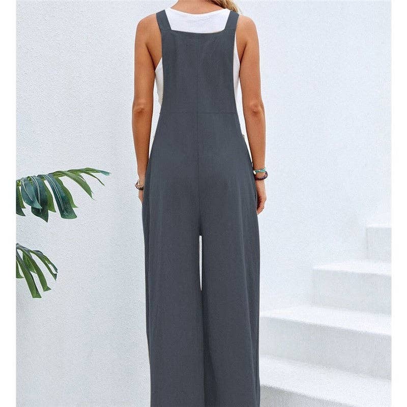 Solid Color Casual Suspender Trousers