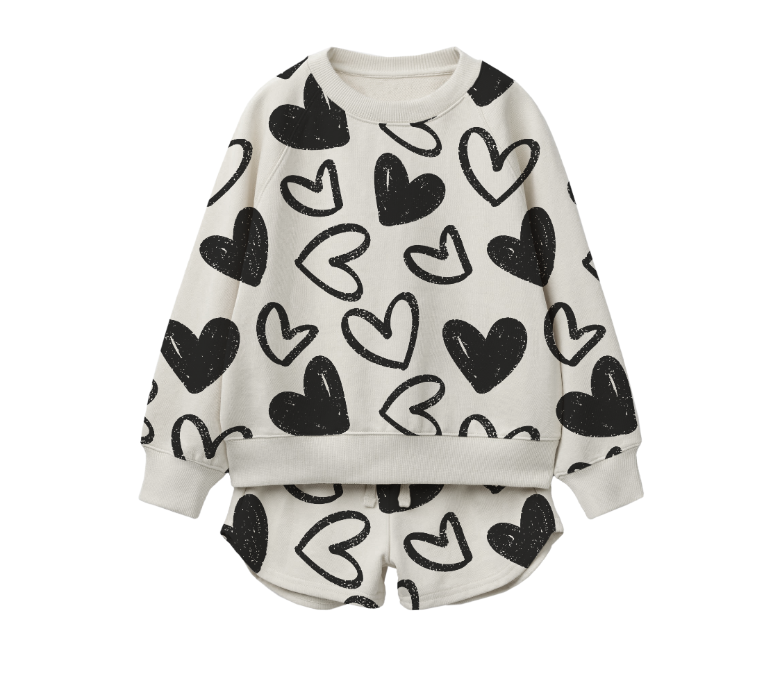 GIRLS’ SET- HEARTS PRT L/S SWEATSHIRT W MATCHING SHORTS
