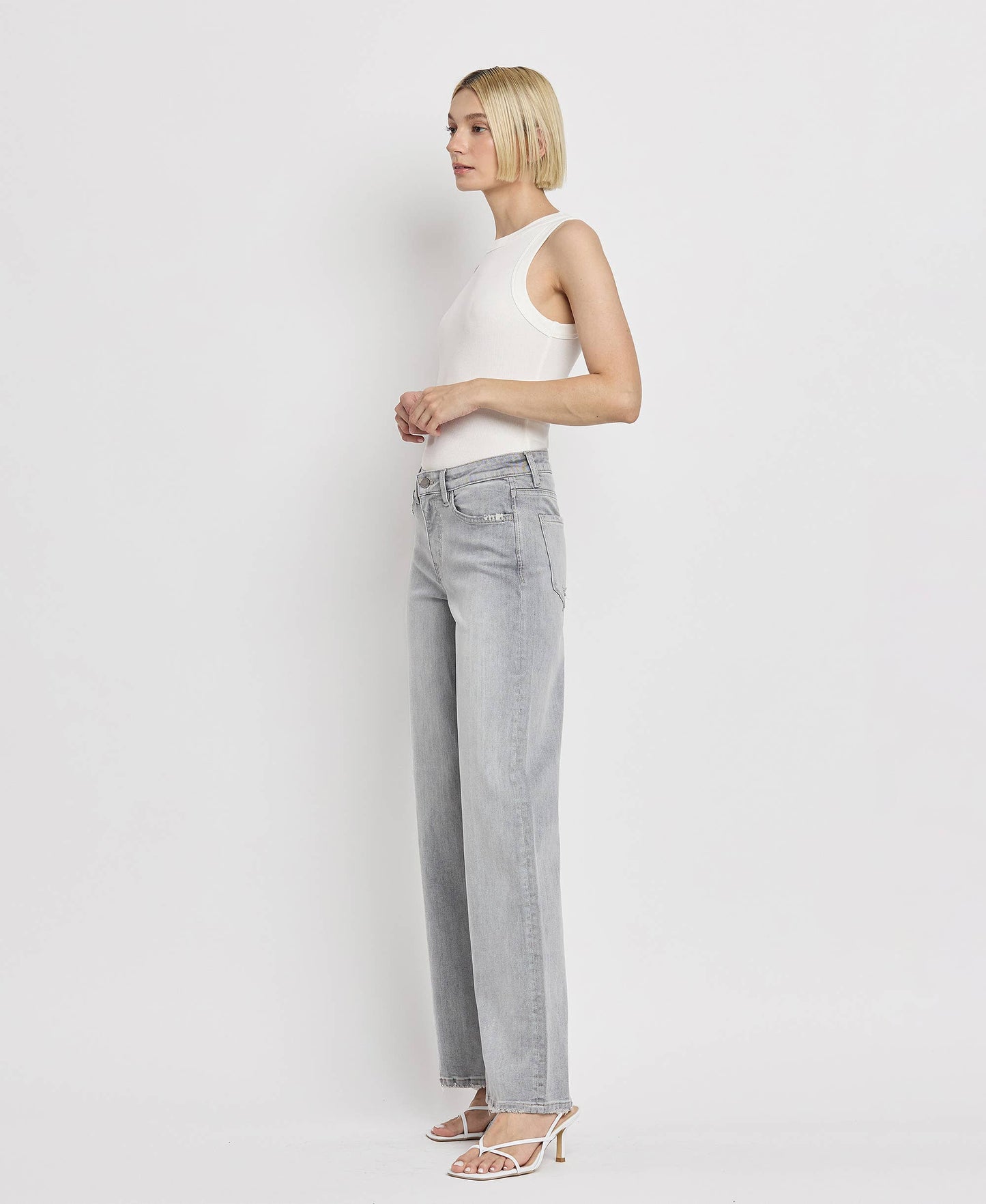 HIGH RISE LIGHT GREY FLYING MONKEY WIDE LEG JEANS