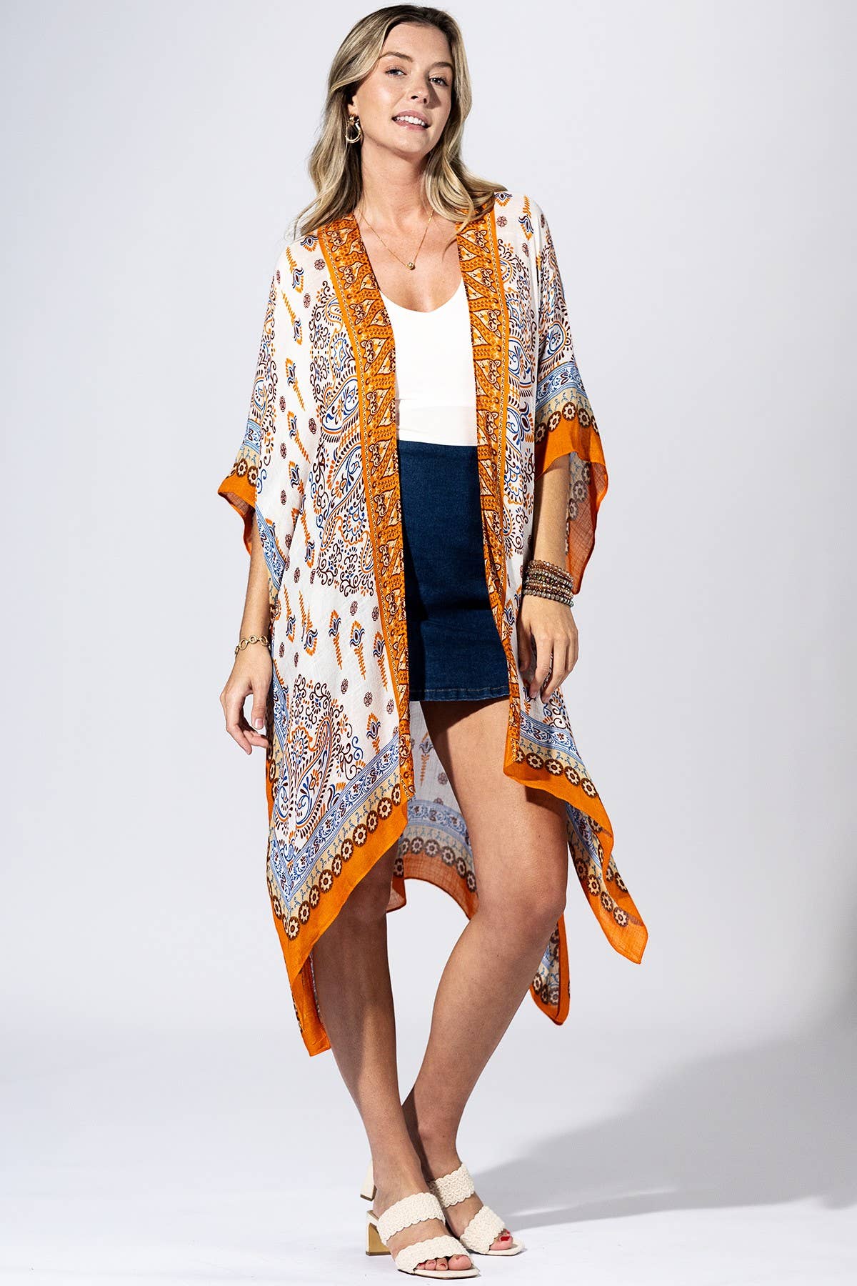 Orange Peel Paisley Border Kimono