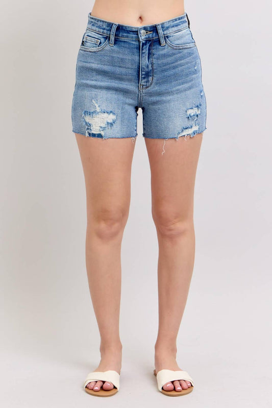 High Waist Shorts w/stitch over Destroy Detail