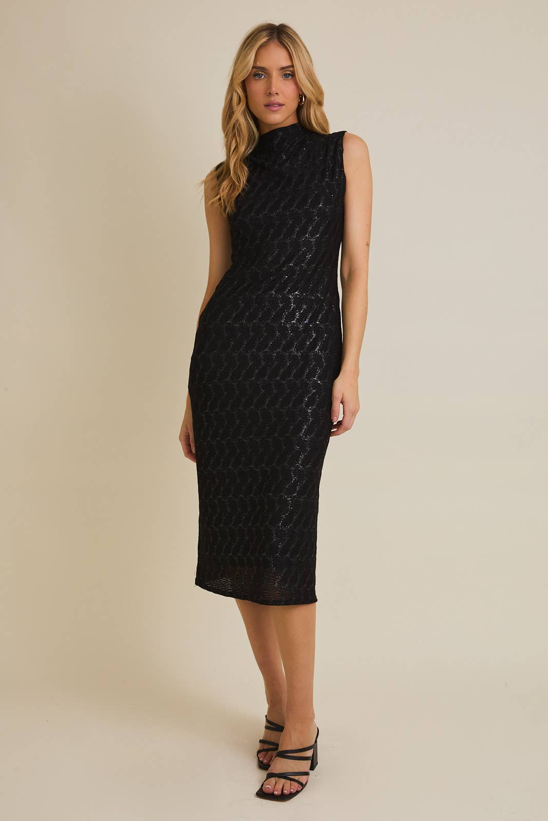 MOCK NECK SLEEVELESS MIDI DRESS