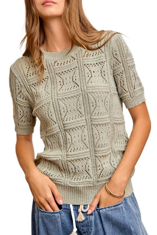 Washed Textured Short Sleeve Breathable Knit Top