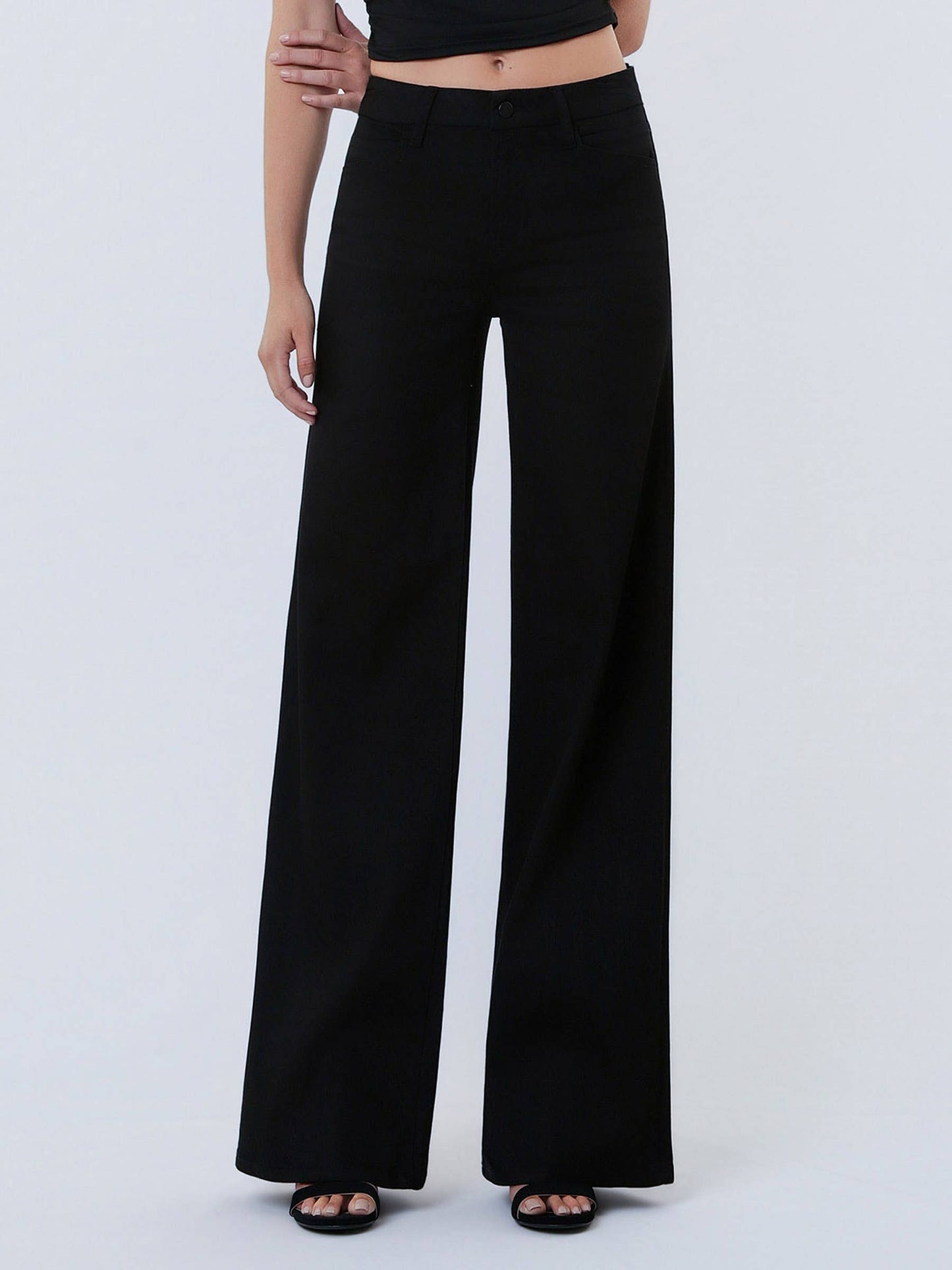 HIGH RISE TROUSER PRESSED BLACK WIDE LEG JEANS
