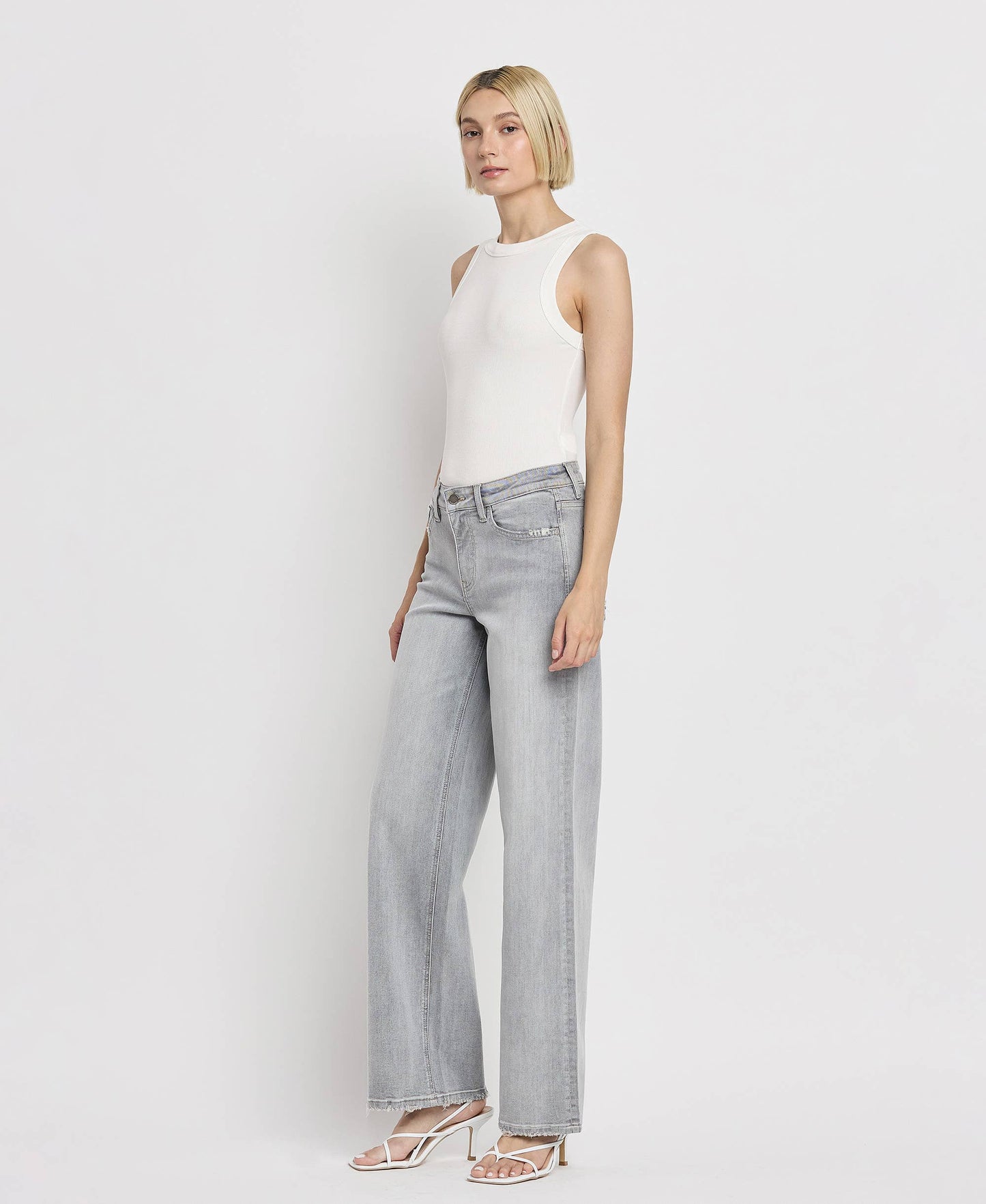 HIGH RISE LIGHT GREY FLYING MONKEY WIDE LEG JEANS
