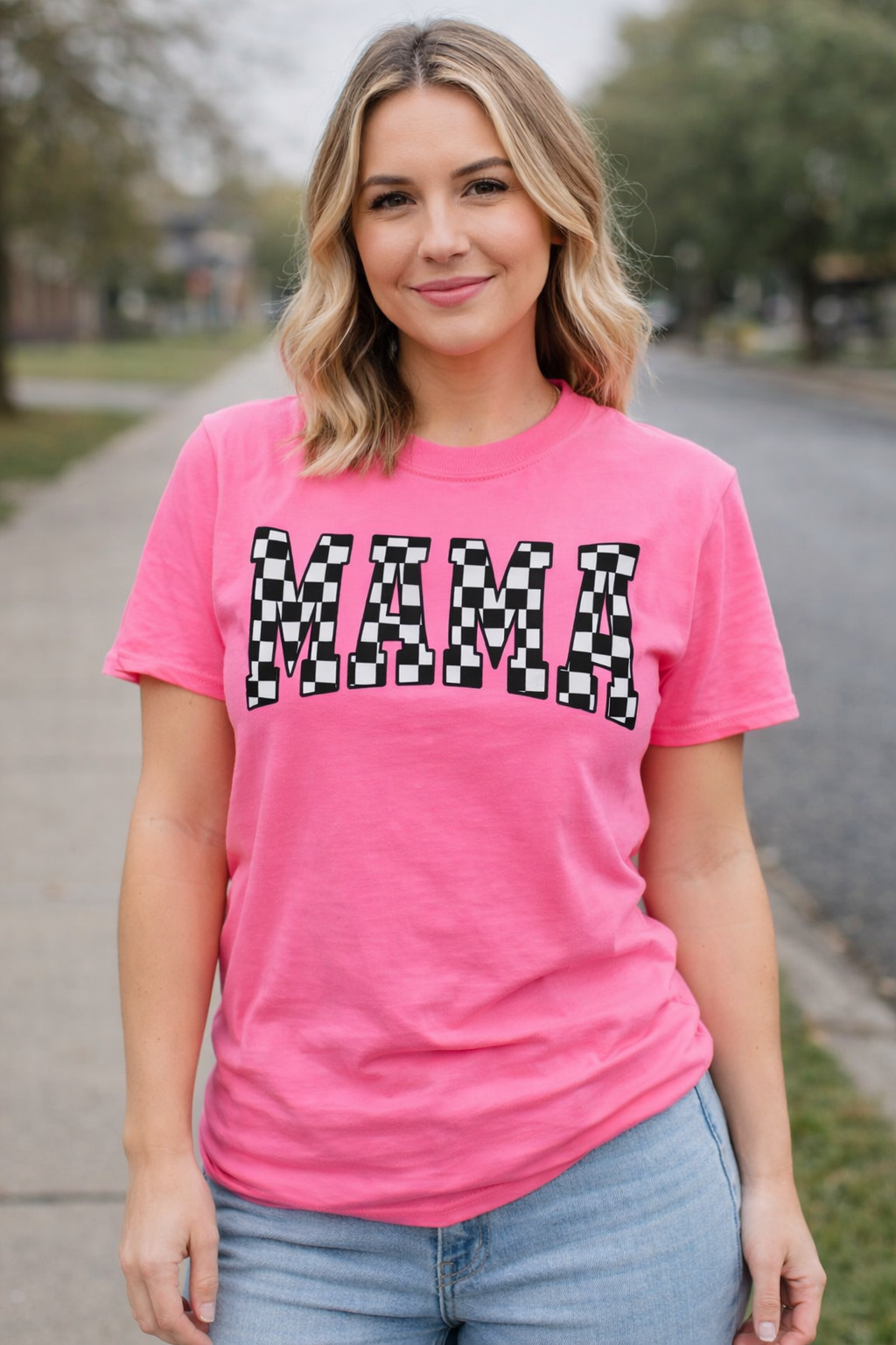 Checkered Mama Neon Tee