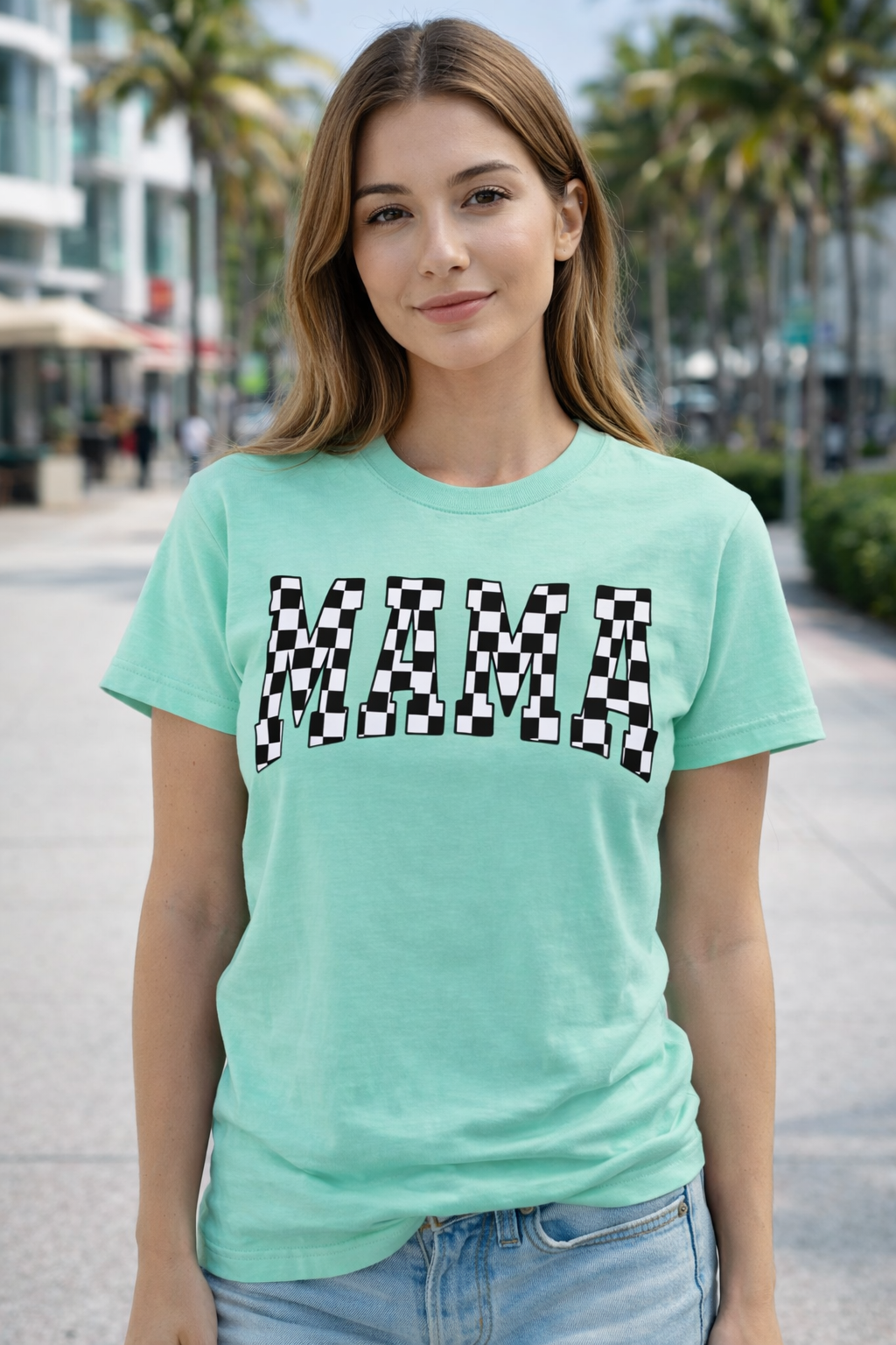 Checkered Mama Neon Tee