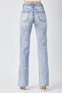 Risen High-Rise Long Inseam Straight Jeans