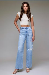 Logan Light Wash Distressed 33’ inseam Dad Jean