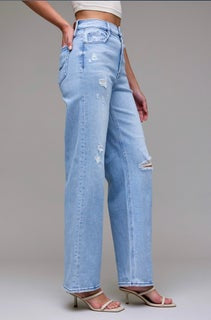 Logan Light Wash Distressed 33’ inseam Dad Jean