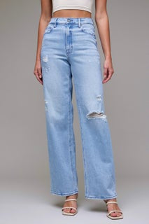 Logan Light Wash Distressed 33’ inseam Dad Jean