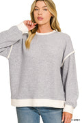 Brushed Melange Hacci Contrast Trim Sweater