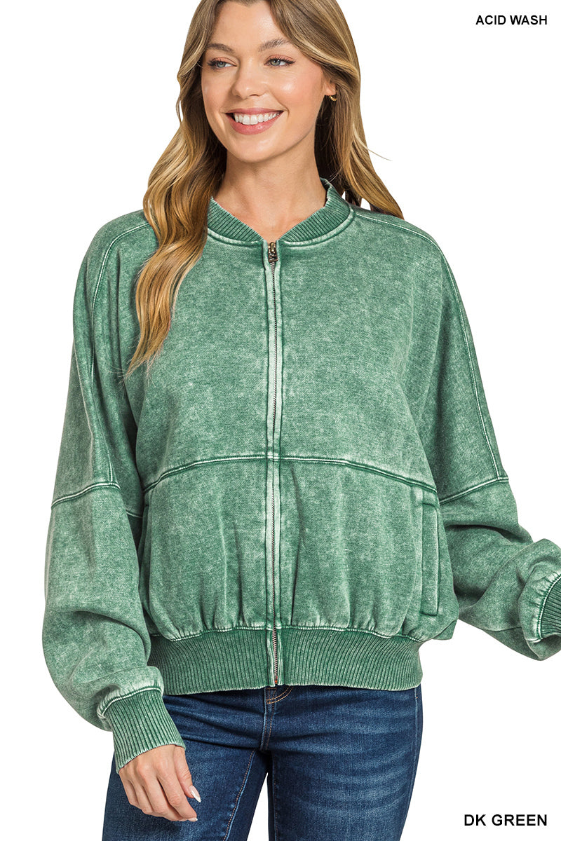Acid washed fleece jacket