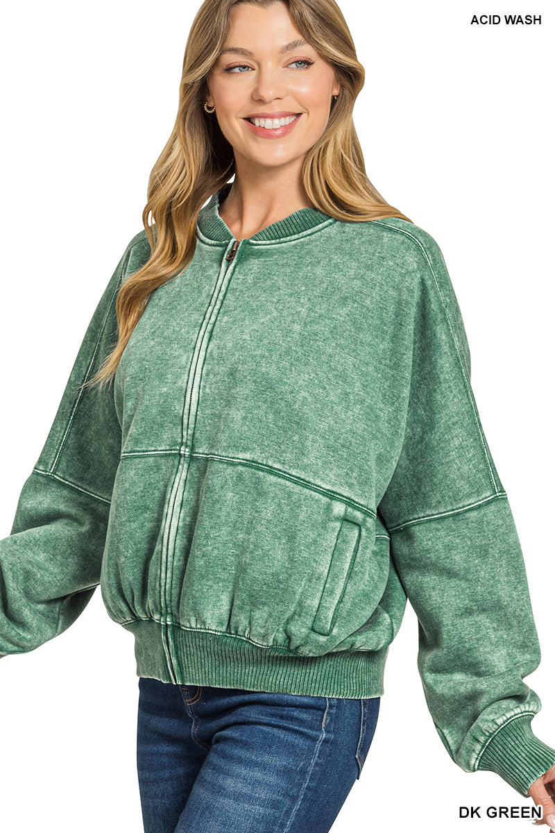 Acid washed fleece jacket